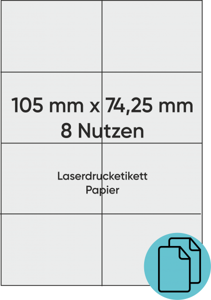 8. Laserblatt A4 - 8 Nutzen / 105x74,25 mm / Papier weiß, 500 Blatt/ 4.000 Etiketten