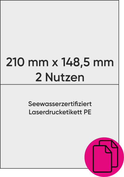 4. Laserblatt A4 - 2 Nutzen / 210x148,5 mm / PE-Folie weiß, 200 Blatt/ 400 Etiketten