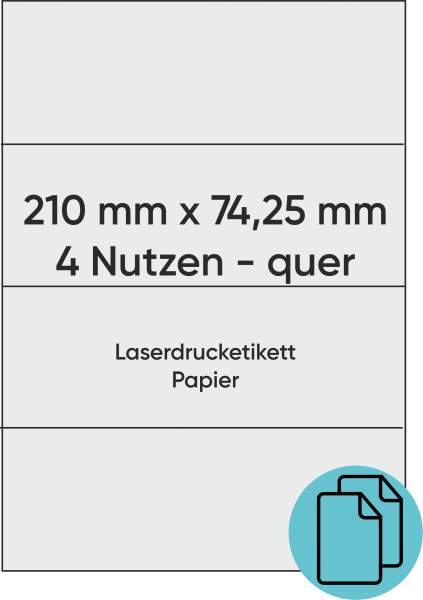 7. Laserblatt A4 - 4 Nutzen / 210x74,25 mm / Papier weiß, 500 Blatt/ 2.000 Etiketten